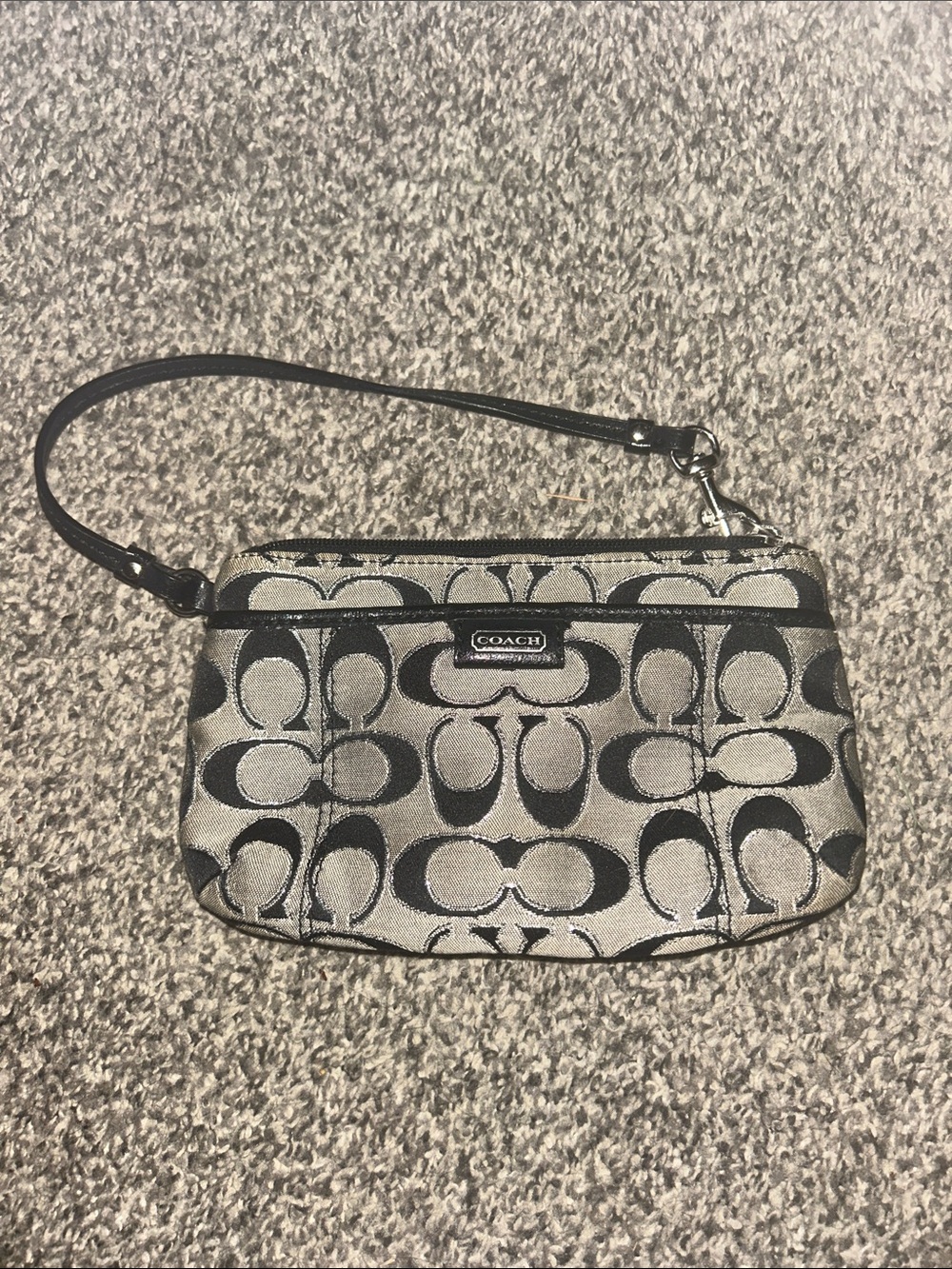 Coach Black and Silver Signature Wristlet Clutch